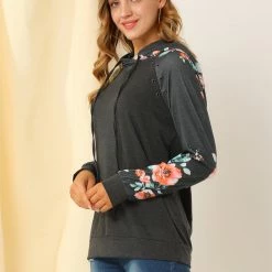 Allegra K Women's Floral Hoodie Tops Long Sleeve Pullover Hooded Sweatshirt 19 Allegra K Women's Floral Hoodie Tops Long Sleeve Pullover Hooded Sweatshirt