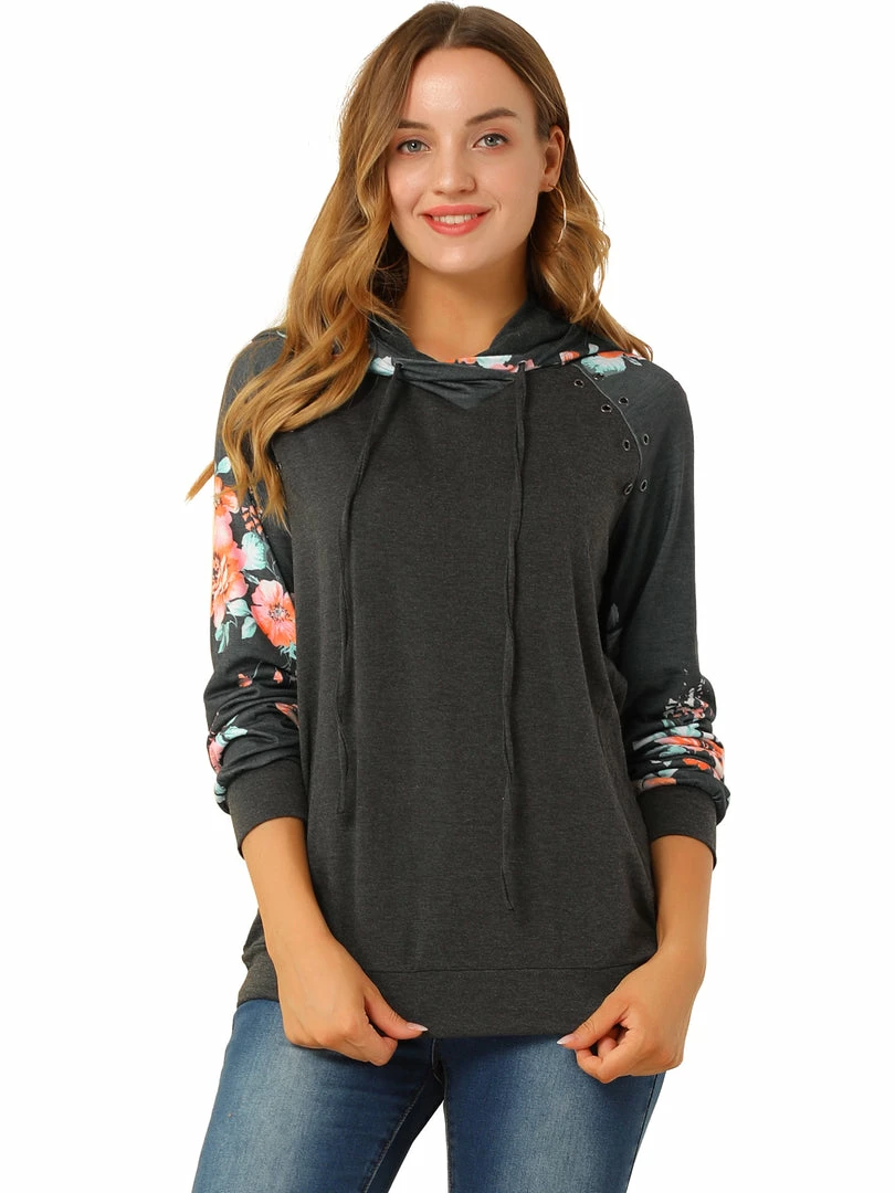 Allegra K Women's Floral Hoodie Tops Long Sleeve Pullover Hooded Sweatshirt 4 Allegra K Women's Floral Hoodie Tops Long Sleeve Pullover Hooded Sweatshirt