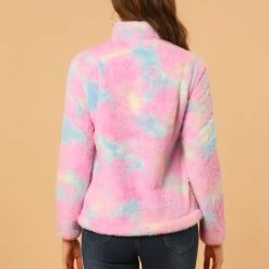 Allegra K Women's Tie-Dye Faux Fleece Pullover Stand Collar Pockets Fuzzy Zipper Fluffy Coat 38 Allegra K Women's Tie-Dye Faux Fleece Pullover Stand Collar Pockets Fuzzy Zipper Fluffy Coat