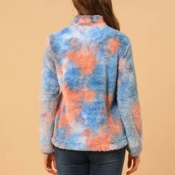 Allegra K Women's Tie-Dye Faux Fleece Pullover Stand Collar Pockets Fuzzy Zipper Fluffy Coat 32 Allegra K Women's Tie-Dye Faux Fleece Pullover Stand Collar Pockets Fuzzy Zipper Fluffy Coat