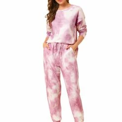 Allegra K Women's Casual 2 Piece Outfits Long Sleeve Long Pant Loungewear Sweatsuits Pjs Sets