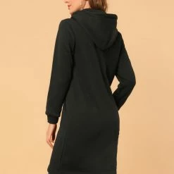 Allegra K Women's Autumn Hooded Drawstring Long Sleeve Jackets Zip Cardigan With Pockets