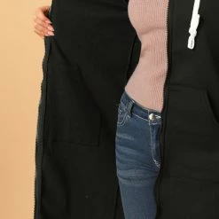 Allegra K Women's Autumn Hooded Drawstring Long Sleeve Jackets Zip Cardigan With Pockets