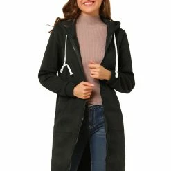 Allegra K Women's Autumn Hooded Drawstring Long Sleeve Jackets Zip Cardigan With Pockets