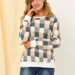 Allegra K Women's Plaid Sweater Blouse