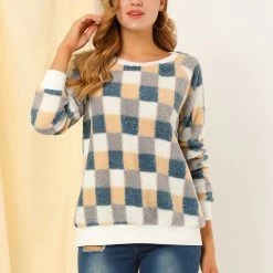 Allegra K Women's Plaid Sweater Blouse