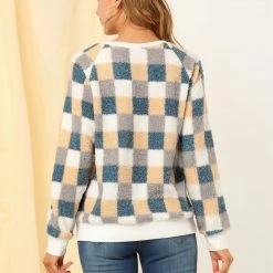 Allegra K Women's Plaid Sweater Blouse