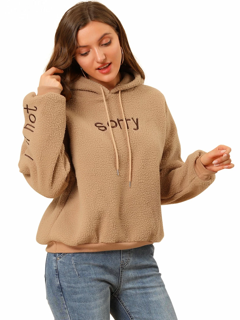 Allegra K Women Lambs Wool Hoodie Fall Winter Hooded Sweatshirt 10 Allegra K Women Lambs Wool Hoodie Fall Winter Hooded Sweatshirt