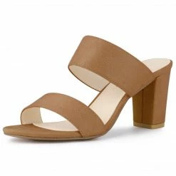 Allegra K Women's Opened Toe Block Heeled Slide Sandals Shoes