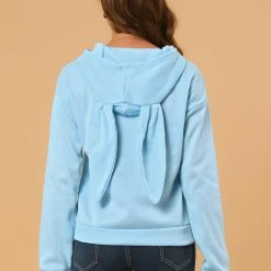 Allegra K Women's Bunny Hoodie Pocket Long Sleeve Cute Sweatshirt Rabbit Ears Pullover Tops