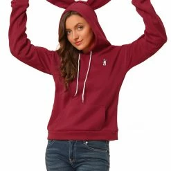 Allegra K Women's Bunny Hoodie Pocket Long Sleeve Cute Sweatshirt Rabbit Ears Pullover Tops