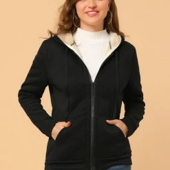 Allegra K Women's Fluffy Sherpa Fleece Lined Zip Up Hooded Sweatshirt Jackets 23 Allegra K Women's Fluffy Sherpa Fleece Lined Zip Up Hooded Sweatshirt Jackets
