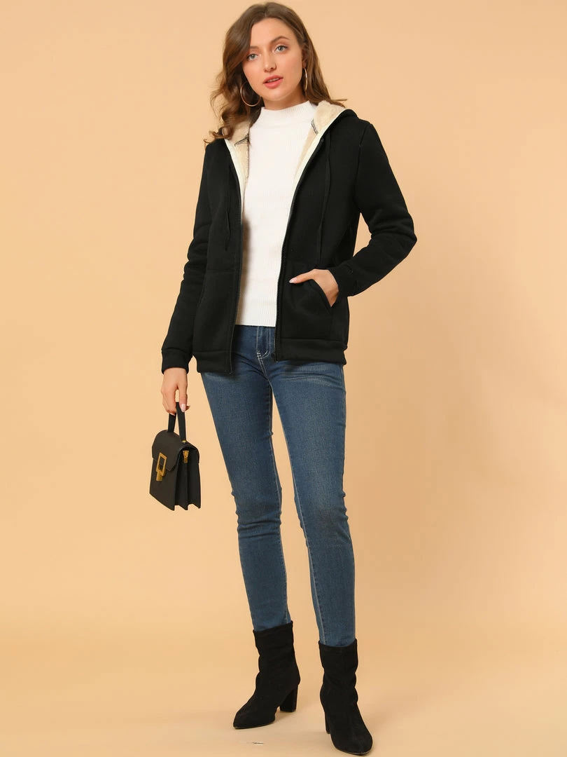 Allegra K Women's Fluffy Sherpa Fleece Lined Zip Up Hooded Sweatshirt Jackets 12 Allegra K Women's Fluffy Sherpa Fleece Lined Zip Up Hooded Sweatshirt Jackets