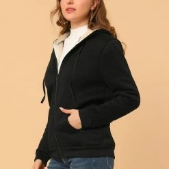 Allegra K Women's Fluffy Sherpa Fleece Lined Zip Up Hooded Sweatshirt Jackets 25 Allegra K Women's Fluffy Sherpa Fleece Lined Zip Up Hooded Sweatshirt Jackets
