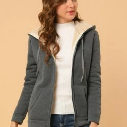 Allegra K Women's Fluffy Sherpa Fleece Lined Zip Up Hooded Sweatshirt Jackets 18 Allegra K Women's Fluffy Sherpa Fleece Lined Zip Up Hooded Sweatshirt Jackets