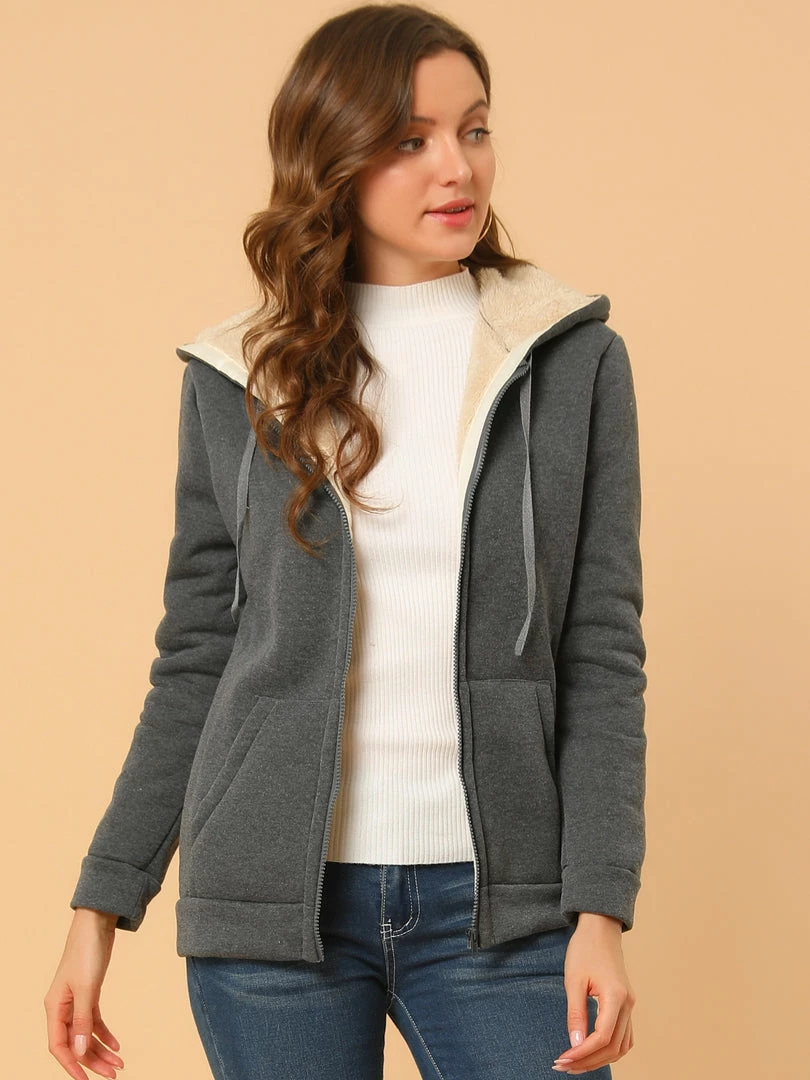 Allegra K Women's Fluffy Sherpa Fleece Lined Zip Up Hooded Sweatshirt Jackets 6 Allegra K Women's Fluffy Sherpa Fleece Lined Zip Up Hooded Sweatshirt Jackets