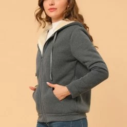 Allegra K Women's Fluffy Sherpa Fleece Lined Zip Up Hooded Sweatshirt Jackets 19 Allegra K Women's Fluffy Sherpa Fleece Lined Zip Up Hooded Sweatshirt Jackets