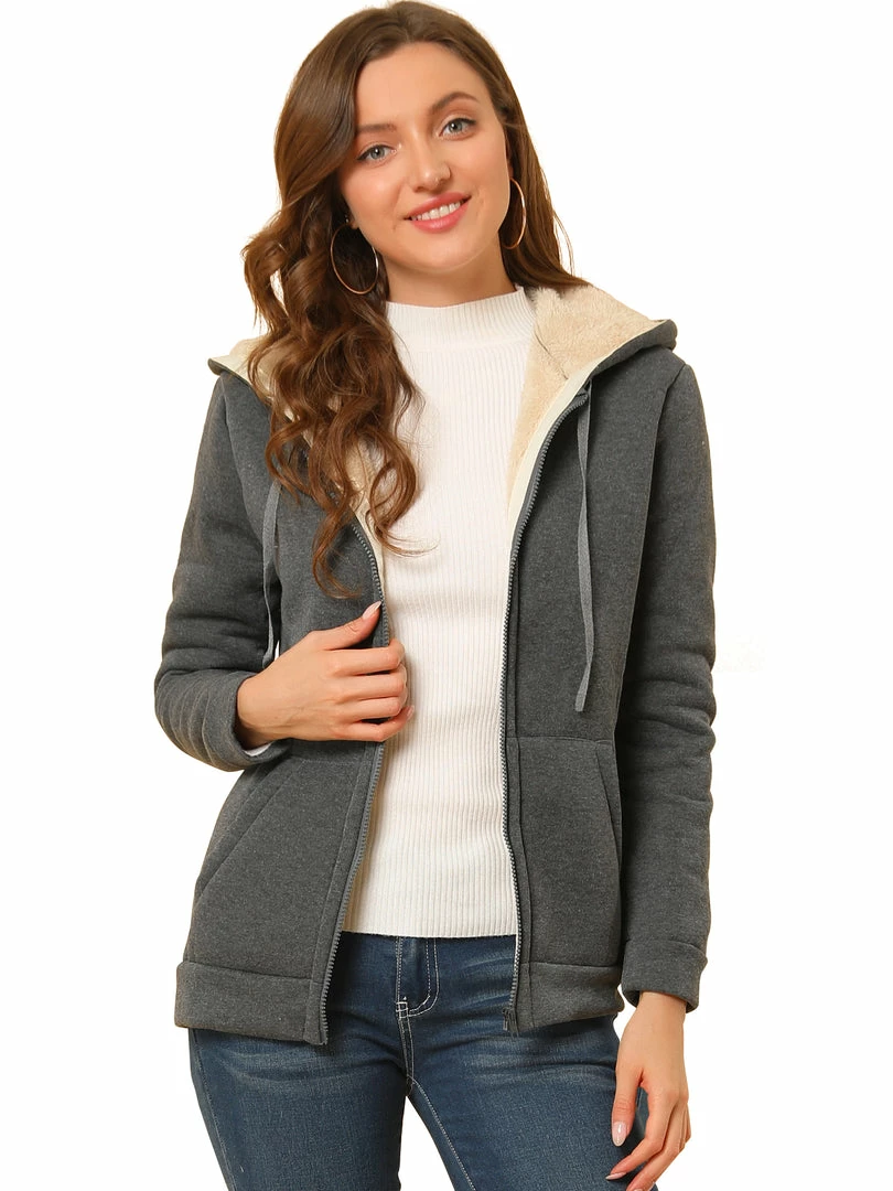 Allegra K Women's Fluffy Sherpa Fleece Lined Zip Up Hooded Sweatshirt Jackets 4 Allegra K Women's Fluffy Sherpa Fleece Lined Zip Up Hooded Sweatshirt Jackets
