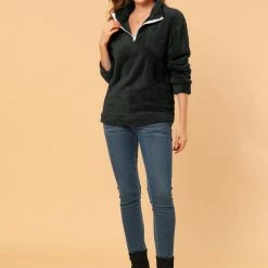 Allegra K Womens Autumn Winter Pullover Notch Lapel Faux Fur Fluffy Sweatshirt