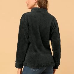 Allegra K Womens Autumn Winter Pullover Notch Lapel Faux Fur Fluffy Sweatshirt