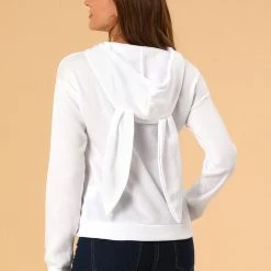 Allegra K Women's Hoodie Cute Rabbit Ear Cat Printed Long Sleeve Sweatshirt Pullover Tops Blouse