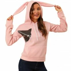 Allegra K Women's Hoodie Cute Rabbit Ear Cat Printed Long Sleeve Sweatshirt Pullover Tops Blouse