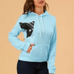 Allegra K Women's Hoodie Cute Rabbit Ear Cat Printed Long Sleeve Sweatshirt Pullover Tops Blouse