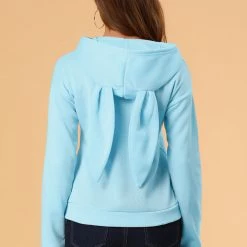 Allegra K Women's Hoodie Cute Rabbit Ear Cat Printed Long Sleeve Sweatshirt Pullover Tops Blouse