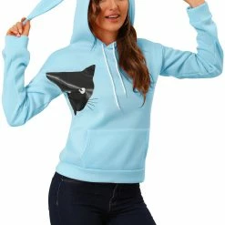 Allegra K Women's Hoodie Cute Rabbit Ear Cat Printed Long Sleeve Sweatshirt Pullover Tops Blouse