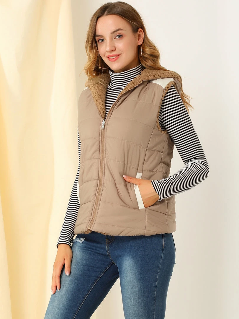 Allegra K Women's Pockets Cap Vest 5 Allegra K Women's Pockets Cap Vest