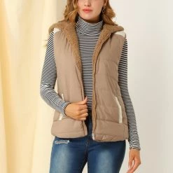 Allegra K Women's Pockets Cap Vest 12 Allegra K Women's Pockets Cap Vest