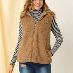 Allegra K Women's Pockets Cap Vest 14 Allegra K Women's Pockets Cap Vest