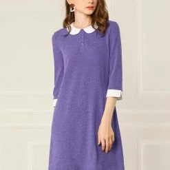 Allegra K Women's Peter Pan Collar Dresses Casual Half Sleeves Knit Doll Collared Dress