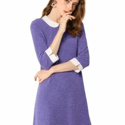 Allegra K Women's Peter Pan Collar Dresses Casual Half Sleeves Knit Doll Collared Dress