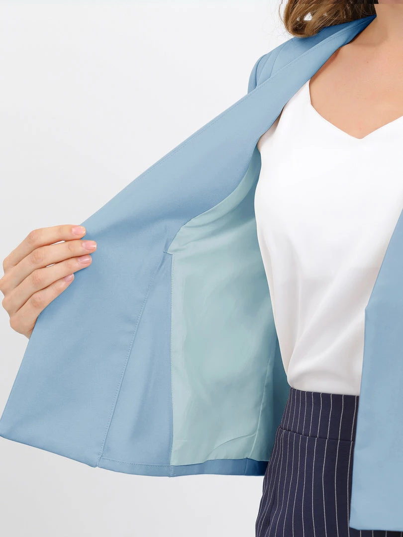 Allegra K Women's Work Office Open Front Zipper Collarless Cropped Blazer 50 Allegra K Women's Work Office Open Front Zipper Collarless Cropped Blazer