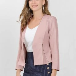 Allegra K Women's Work Office Open Front Zipper Collarless Cropped Blazer 87 Allegra K Women's Work Office Open Front Zipper Collarless Cropped Blazer