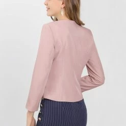 Allegra K Women's Work Office Open Front Zipper Collarless Cropped Blazer 90 Allegra K Women's Work Office Open Front Zipper Collarless Cropped Blazer