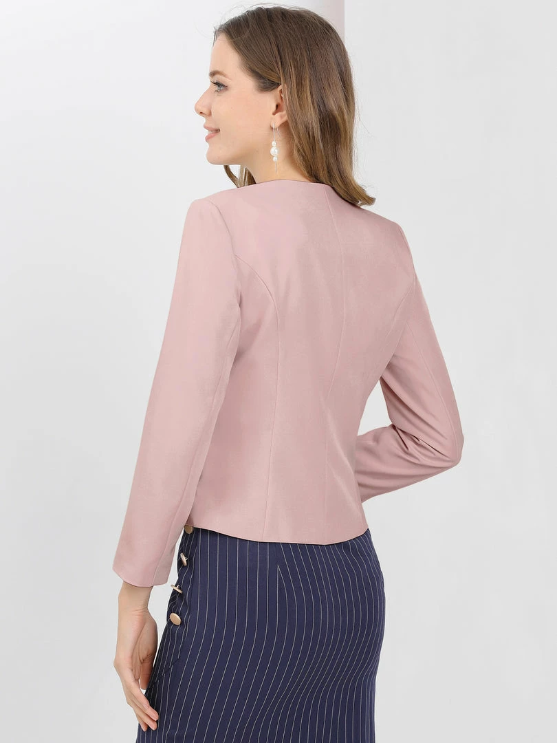 Allegra K Women's Work Office Open Front Zipper Collarless Cropped Blazer 43 Allegra K Women's Work Office Open Front Zipper Collarless Cropped Blazer