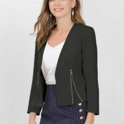 Allegra K Women's Work Office Open Front Zipper Collarless Cropped Blazer 63 Allegra K Women's Work Office Open Front Zipper Collarless Cropped Blazer