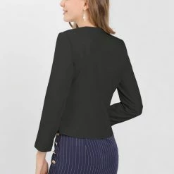 Allegra K Women's Work Office Open Front Zipper Collarless Cropped Blazer 66 Allegra K Women's Work Office Open Front Zipper Collarless Cropped Blazer