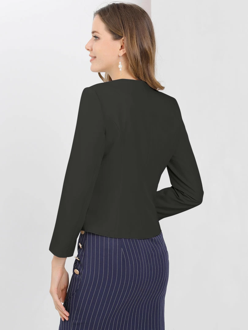 Allegra K Women's Work Office Open Front Zipper Collarless Cropped Blazer 19 Allegra K Women's Work Office Open Front Zipper Collarless Cropped Blazer