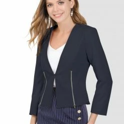 Allegra K Women's Work Office Open Front Zipper Collarless Cropped Blazer 69 Allegra K Women's Work Office Open Front Zipper Collarless Cropped Blazer