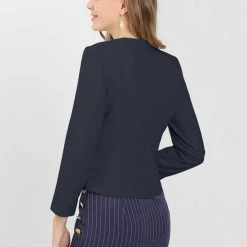 Allegra K Women's Work Office Open Front Zipper Collarless Cropped Blazer 72 Allegra K Women's Work Office Open Front Zipper Collarless Cropped Blazer