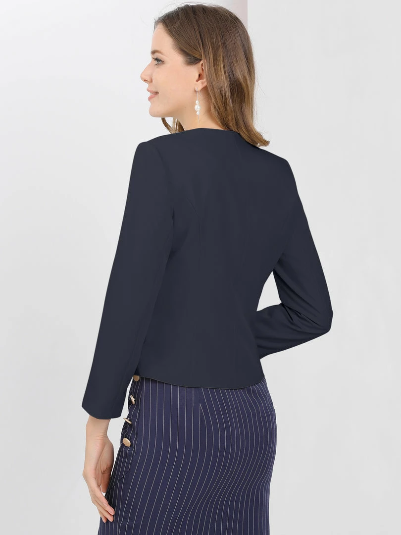 Allegra K Women's Work Office Open Front Zipper Collarless Cropped Blazer 25 Allegra K Women's Work Office Open Front Zipper Collarless Cropped Blazer