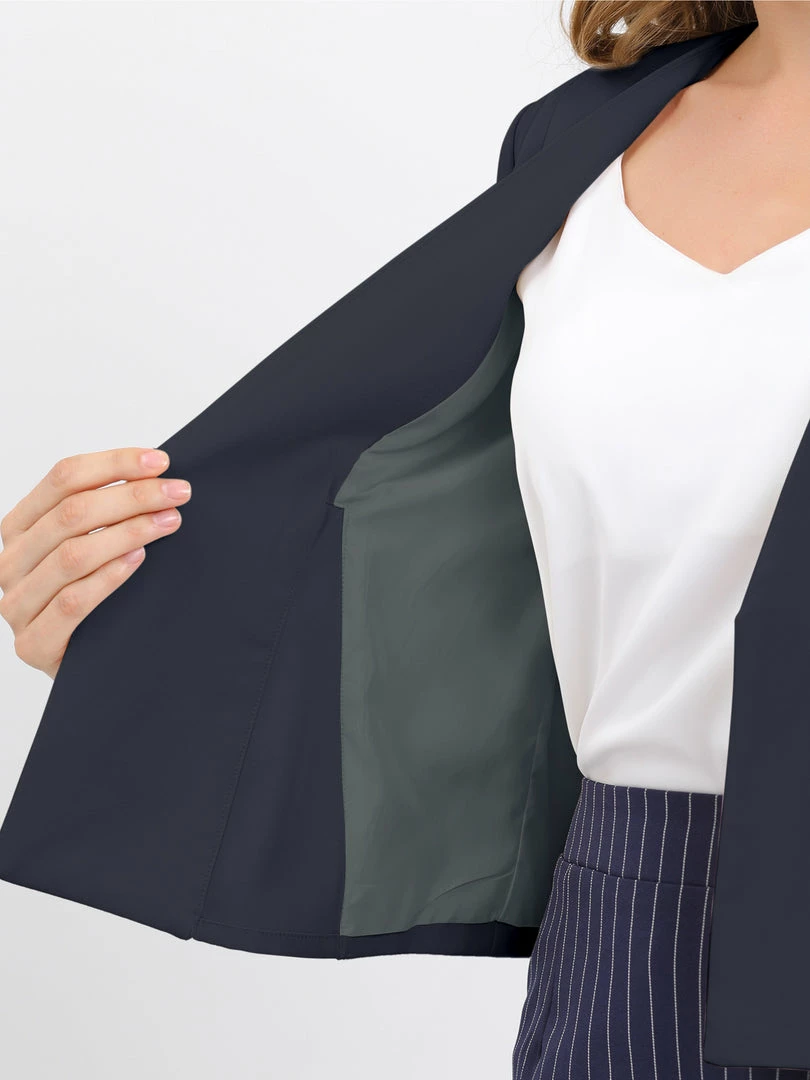 Allegra K Women's Work Office Open Front Zipper Collarless Cropped Blazer 26 Allegra K Women's Work Office Open Front Zipper Collarless Cropped Blazer