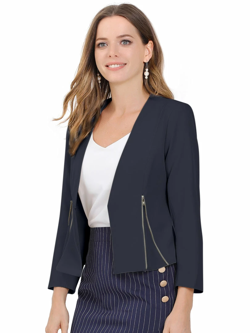 Allegra K Women's Work Office Open Front Zipper Collarless Cropped Blazer 21 Allegra K Women's Work Office Open Front Zipper Collarless Cropped Blazer