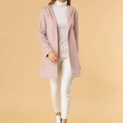 Allegra K Women's Winter Lapel Hooded Wrap Belted Long Coat With Pockets