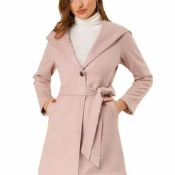 Allegra K Women's Winter Lapel Hooded Wrap Belted Long Coat With Pockets