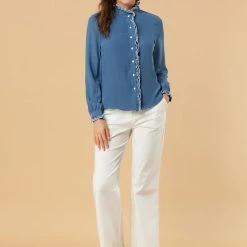 Allegra K Women Ruffle Stand Collar Shirt Button Down Office Work Chiffon Long Sleeve Top 70 Allegra K Women Ruffle Stand Collar Shirt Button Down Office Work Chiffon Long Sleeve Top