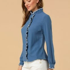 Allegra K Women Ruffle Stand Collar Shirt Button Down Office Work Chiffon Long Sleeve Top 71 Allegra K Women Ruffle Stand Collar Shirt Button Down Office Work Chiffon Long Sleeve Top